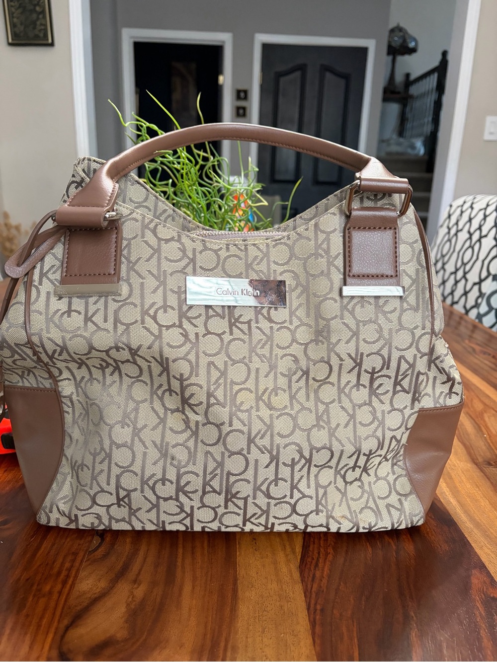 Calvin Klein Shopper Beige & Brown Logo Tote Bag